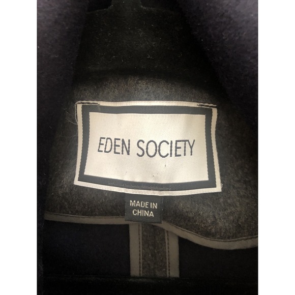 EDEN SOCIETY BLUE/GREY ASYMMETRICAL WRAP SNAP WOOL BLEND COAT SZ L NWOT - Picture 4 of 4